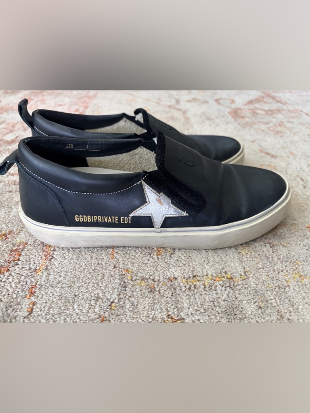 Golden Goose Black Leather Slip-On Sneakers with Cream Sole - Picture 2 of 8